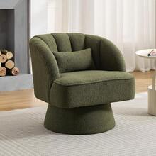Modern Swivel Barrel Accent Chair,Barrel Chair 360 Degree Velvet Upholstered Armchair With Striped Backrest & Plush Padding, Reading Chair Upholstered Armchair Comfy Round Lounge Chair For Living Room, Bedroom, Reading Nook - Teddy Velvet | Green - 查看 1