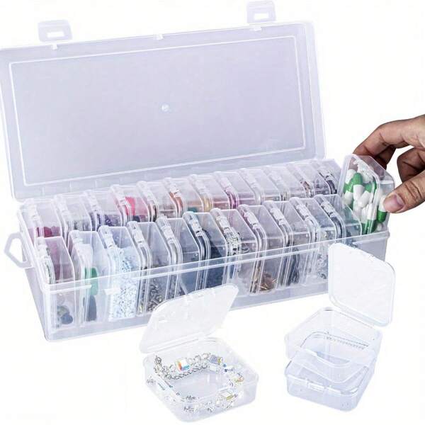 Bead Storage Containers, 24/ 30 Small Clear Plastic Bead Organizer Box With Hinged Lid, Craft Organizers And Storage, Small Storage Containers For Diamond Painting Art, Small Parts, Jewelry Charms