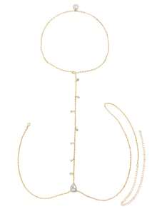 1pc Elegant Bride Back Chain Jewelry, Women's Body Chain Accessory, Shiny Bridal Zirconia Necklace, Suitable For Any Occasion - Gold - View 5