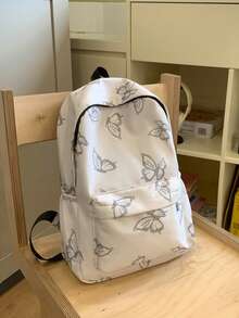 1 件女士蝴蝶印花大容量经典背包，时尚学生上学工作通勤多口袋设计 - 白色 - 查看 8