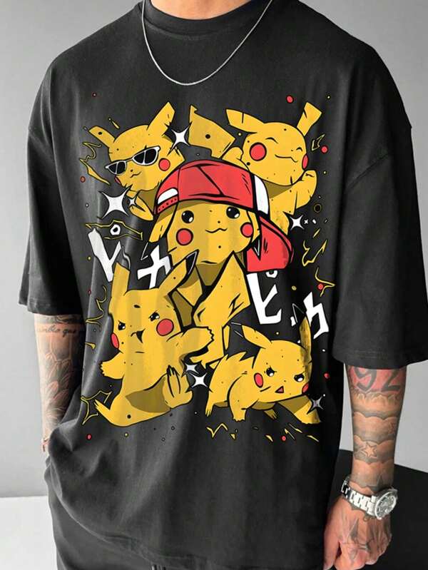 pokemon Men's Casual Everyday Loose Fit Crew Neck Short Sleeve T-Shirt, Summer