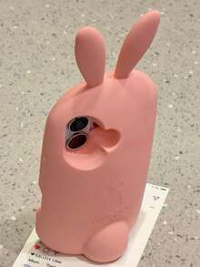 1 件 3D 卡通坐姿兔子逼真耳朵手机壳适用于 16 15 14 13 12 Pro Max 柔软硅胶后盖