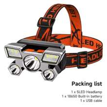 1pc 5LED Rechargeable Bright Headlamp For Outdoor, USB Charging Headlight Flashlight, Camping Accessories