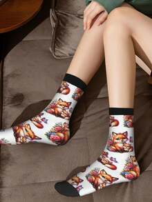 Cute Fox Butterflies Socks Women Men, Calf Knee High Socks For Athletic Running Cycling