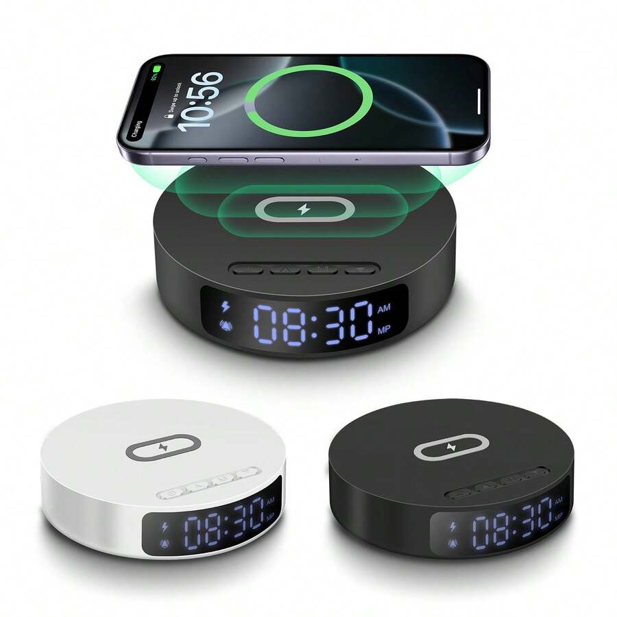 Cargador inalámbrico multifuncional con reloj despertador, estación de carga rápida de 15W compatible con iPhone y , base de carga de escritorio adecuada para oficina, dormitorio y hogar - Multicolor - Ver 1
