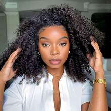bling hair Kinky Curly Half Wig Human Hair 14 18 Inch 200% Density 3 In 1 Seamless Flip Over Half Wigs Human Hair Glueless Wear And Go Beginner Friendly Deep Wave Wigs Human Hair Drawstring Headband Wig For Women - Natural Black - View 4