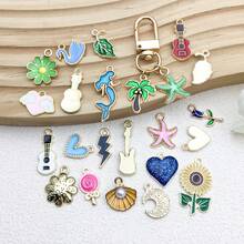 20/200 件 10 色新款时尚珐琅散装花朵心形什锦饰品可爱镀金吊坠适用于 DIY 手链项链耳环珠宝制作工艺配件 - 混合 - 查看 4