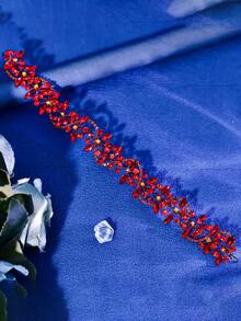 1 件手工红水晶新娘头带，独特的婚礼派对复古发饰 HP266 女士 - 紅色 - 查看 5