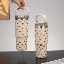 1 个 900 毫升/33.44 盎司 Bow & Cherry 真空保温水瓶，大容量，带手柄和吸管，适合运动、户外、健身、旅行 - 彩色 - 查看 2