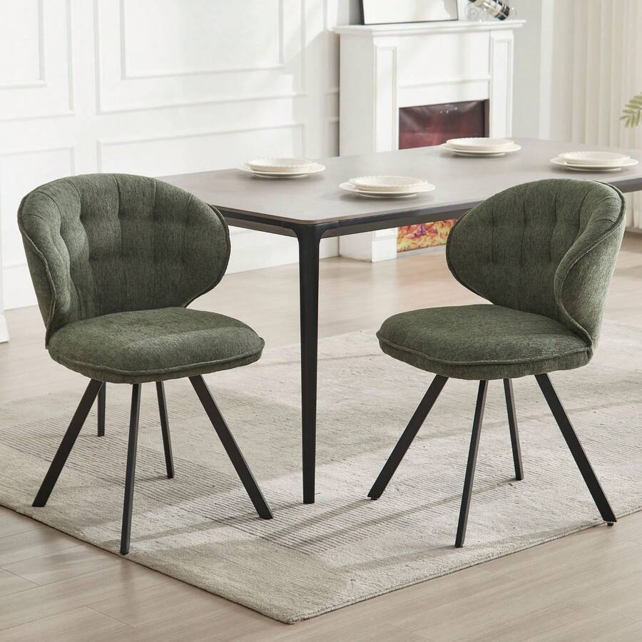 Chairus Kitchen Dining Chairs Set Of 2 Upholstered Side Chair In Chenille Fabric Comfortable Dining Room Chairs With Metal Legs - Green - View 1
