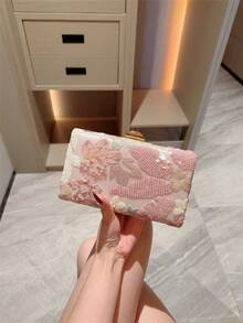月光之夜包 - 多色花卉图案斜挎包，复古链条单肩包，迷你盒形手拿包，适合派对女孩、新娘、大学生、年轻职业人士，是派对、晚宴、婚礼、舞会配饰的完美之选，图案随机，婚礼，粉色 - 粉色 - 查看 2