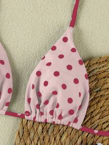新款春夏性感休闲优雅女士蜜桃波点吊带比基尼沙滩度假约会泳衣套装 - 彩色 - 查看 5