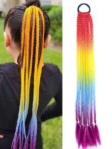 Synthetic Rubber Band Twist Braid Ponytail Colored For Girls Kids Crochet Hair Elastic Rope Hair Accessories Afro Hair 1pc - Multicolor - View 12