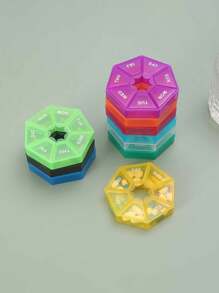 耐用的聚丙烯每周药丸收纳盒 - 紧凑的圆形设计，7 个隔层，多色，便携式每日药物储存，方便旅行，钱包药盒 - 彩色 - 查看 3