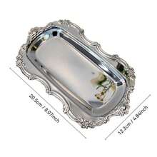 Bandeja vintage de acero inoxidable con plato postre con relieve, cara espejada, para almacenamiento de joyas y decoración del hogar - Plateado - Ver 13