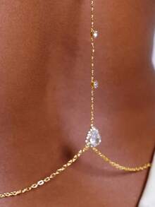 1pc Elegant Bride Back Chain Jewelry, Women's Body Chain Accessory, Shiny Bridal Zirconia Necklace, Suitable For Any Occasion - Gold - View 3