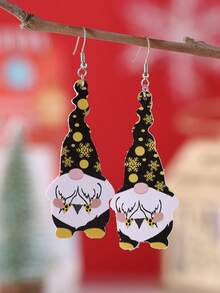 1 对可爱万圣节和冬季蝙蝠、南瓜、雪花、矮人吊坠耳环，适合女士，PU 皮革双面秋冬节日耳环礼物