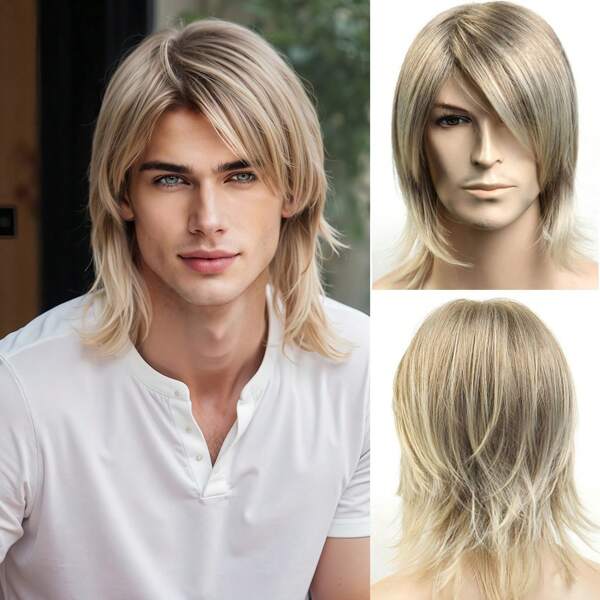Europäisch-amerikanischer Herren Kurz-Perücke in goldblonder Farbe, natürlich aussehende Haare