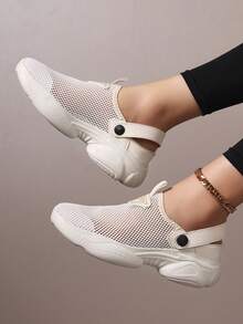 女士透气网眼休闲运动鞋，时尚镂空设计，适合室内外，黑色防水徒步鞋 - 2568白色 - 查看 4