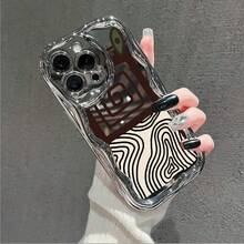 Funda para teléfono (1 unidad) con patrón geométrico abstracto y elementos orgánicos. Acabado electrochapado. Funda protectora suave para móviles. Compatible con phone 16, 15, 14, 13, 12, 11 Pro, Promax, 16, 15, 14 Plus. Diseño moderno y elegante. Resistente a golpes. - Blanco - Ver 4