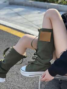 Fall/Winter Niche Design Graffiti Buckle High-Top Shoes Women 2025 Spring New Versatile Sneakers, Pantleg Piling-Up Short Boots - Green - View 7