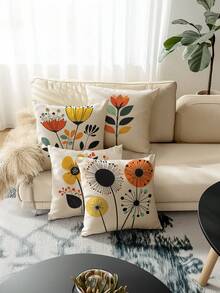 4 件套几何花卉图案抱枕套，18x18 英寸 - 沙发和卧室装饰靠垫套，带拉链，可机洗，黄色 - 黃色 - 查看 7