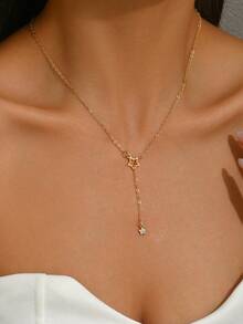 1 Dây chuyền mặt ngôi sao hình chữ Y tối giản, màu vàng, thích hợp cho trang phục hàng ngày của phụ nữ, hẹn hò, sinh nhật, đám cưới, tiệc tùng (Tránh tiếp xúc với nước) - Vàng - Xem 2