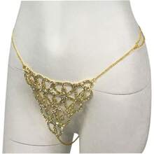 Women Sexy Rhinestone Waist Body Chain Bikini Thong Panties Crystal Body Chain Jewelry - Trái tim - Xem 5