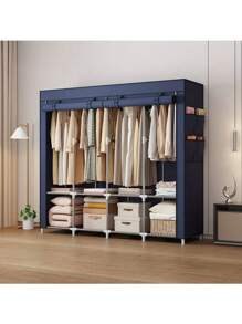 Armario a prueba de polvo de múltiples colores y estilo sencillo para el hogar, dormitorio y alquiler, de ensamblaje resistente, armario de tela sencillo, organizador de almacenamiento y ropa premium, armario de tela grande. 1 pieza Armario doble grande reforzado con marco de metal y tubos de acero engrosados - Fácil de montar, amplio almacenamiento para el hogar y propiedades de alquiler, armarios portátiles