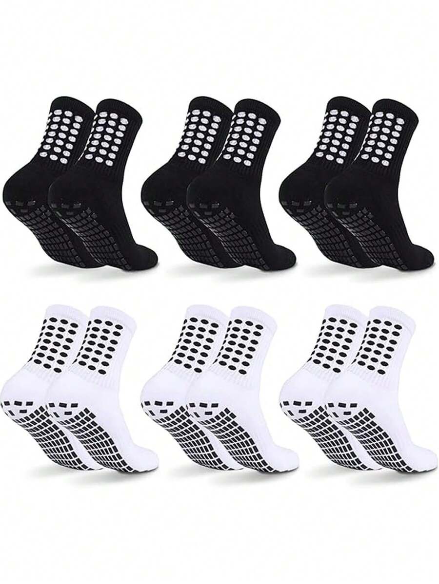 1/3/6 Pairs Football Socks For Men, Short/Long Tube Thicker, Non-Slip, Couples, Durable Sports Socks, Fall Socks - Black and White - View 1