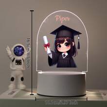 Personalisierte Name Abschlussfeier Acryl Nachtlicht, LED-Lampe als Andenken, Abschlussgeschenk, Acryllicht mit Cartoon-Absolvent, thematische Acryl-Schreibtischlampe für Erinnerungen
