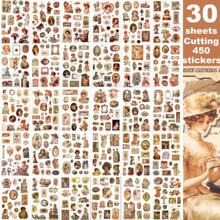 Character Scrapbook Sticker Book For Craft Lovers- 30 Pre-Cut Vintage Aesthetic People Washi Stickers & 20 Landscape Collage Material Papers For Journaling, Junk Journals, Collage Supplies,