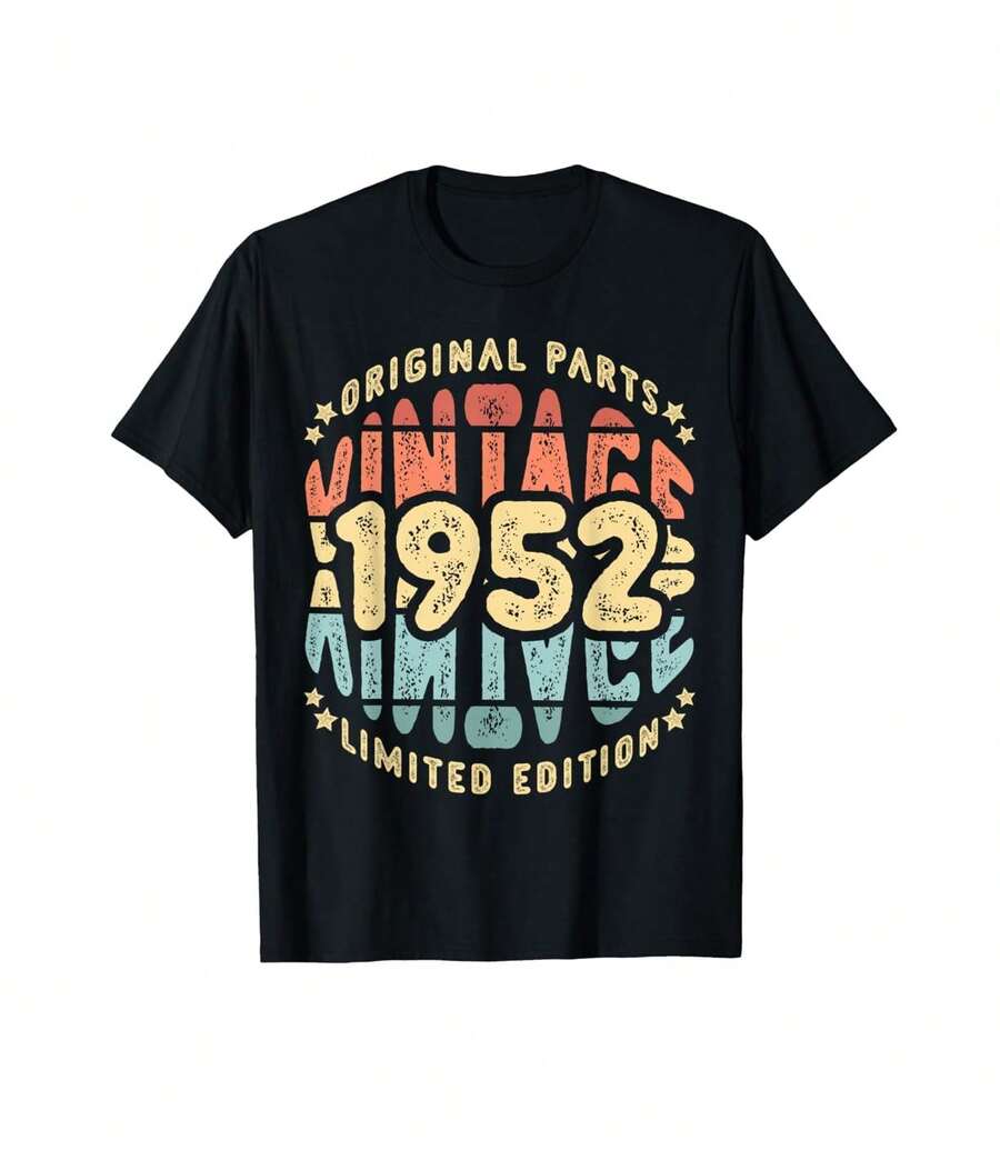 Vintage 1952 Limited Edition 72 Year Old Retro 72Nd Birthday T-Shirt Gift For Guitar Players Birthday Gift For Best Friend - Black - View 1