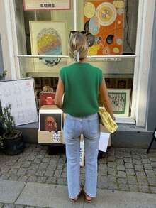 Vivid Style 夏秋新款圆领无袖针织背心，宽松休闲街头风，轻盈透气，通勤必备，可爱女款上衣，适合圣诞节、新年等场合。 - 綠色 - 查看 4