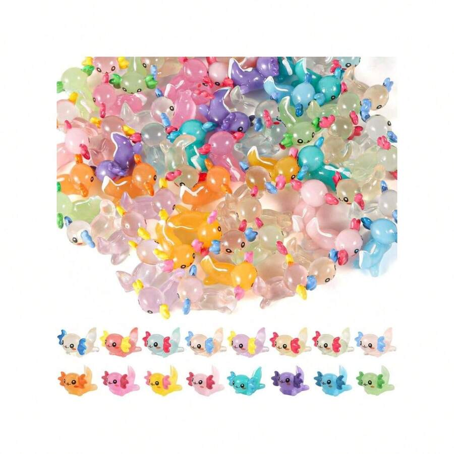 15pcs Luminous Miniature Resin Animal Figurines, Glow-In-The-Dark Mexican Axolotl Micro Ornaments, For DIY Crafts And Garden Decorations