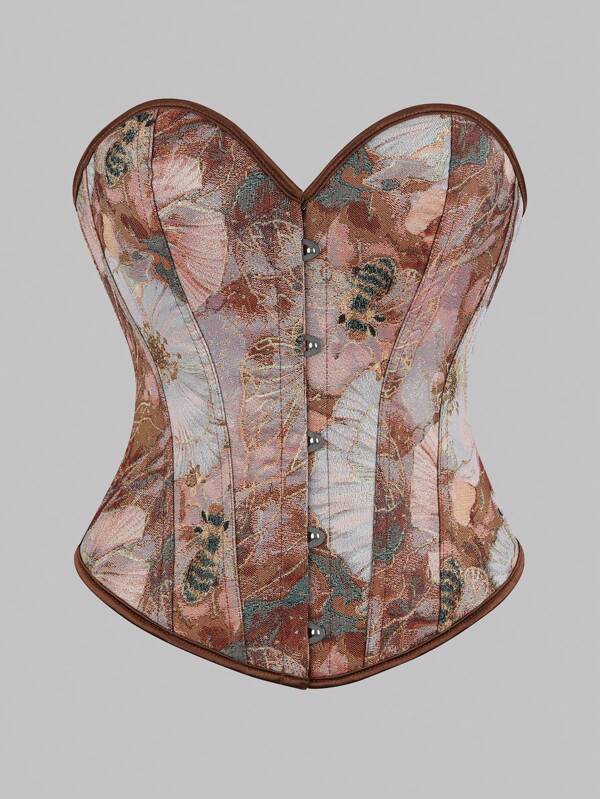 1 pièce Top corset style palace vintage stretch pour femmes, corset jacquard à motif abeille, nouveau top bandelette récolte à baleines pour occasions spéciales, printemps