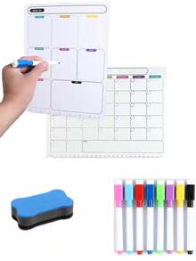 10 piezas Calendario magnético de borrado en seco para refrigerador, accesorios de refrigerador, pegatina de refrigerador, tablero de notas, planificador mensual, horario semanal, agenda diaria, calendario, lista de tareas con diversas opciones (28cm X 21cm)