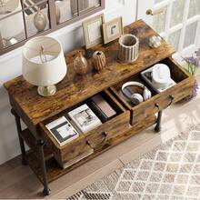 Techigher Wooden Entryway Table With 2 Drawers Narrow Console Table With Storage Shelves Hallway Table Sofa Table For Living Room Couch Foyer Kitchen Counter - Brown - View 4