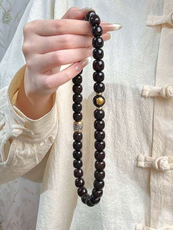 1pc Double Circle Bodhi Hand Bead Bracelet, 10*11mm Natural Bodhi Beads, Flexible Wrap Around Finger Rosary Beads, 12 Zodiac Designs, Suitable For Daily Wear, Prayer And Meditation