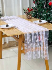 1 件圣诞桌旗，白色雪花设计薄纱面料，75 * 180 厘米矩形涤纶桌布，雪花装饰圣诞桌布，圣诞快乐桌旗，家居装饰，圣诞装饰，冬季桌面装饰，非常适合家庭厨房餐桌装饰，室内/室外装饰，圣诞装饰，圣诞礼物，