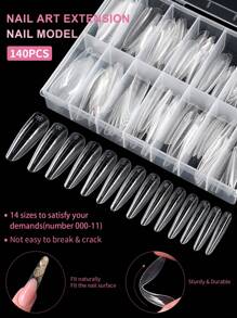 140pcs/Box Gel Nail Tips Kit, Pre-Formed False Nails For Gel Polishing, Soak-Off Easy Nail Extension Acrylic Fake Nail Tips, Crystal Nail Mold Without Paper Form For Quick Uv/Led Extension, Dual-Ended Nail Extension Tool Press On Nails Nail Supplies