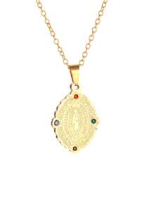 1pc Fashionable Colorful Cubic Zirconia Virgin Mary Pendant Necklace, Stainless Steel Jewelry Gift For Women