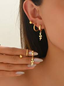 Set de 6 piezas de aretes de acero inoxidable de moda sencilla y versátil para mujer, adecuados para uso diario - multicolor - Ver 5