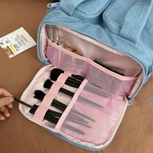 Large Capacity Waterproof Toiletry Bag,Travel Lightweight Large Wide-Open Travel Bag For Women, Puffy Cosmetic Makeup Bag Organizer With Handle For Accessories,Essentials, Toiletries - 牛仔褲 - 查看 5