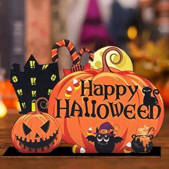 Décorations d'Halloween Citrouilles effrayantes et château Ornements joyeux d'Halloween, convient pour les décorations de fête d'Halloween et les décorations de bureau