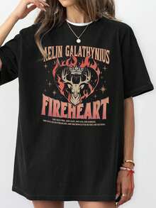 Women's Summer Glass Throne Graphic Print Round Neck Short Sleeve Simple Casual Everyday Black Plus Size T-Shirt Tops, - Black - View 5