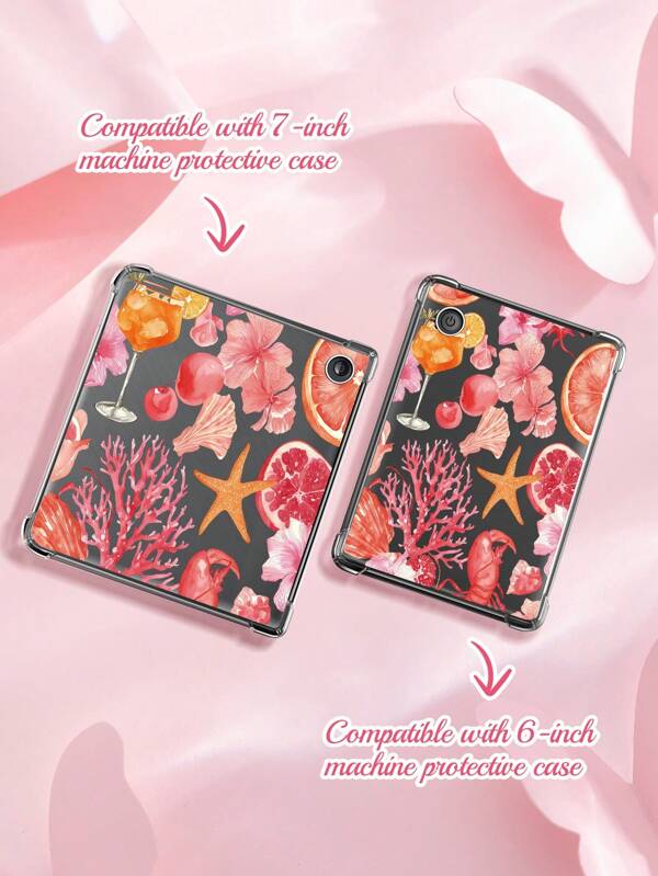 A Purely Beautiful, Fresh And Lovely Transparent Kobo Case, Transparent TPU Material Anti-Drop Protection Case Pink Elements Series Pattern, Suitable For Kobo E-Book Readers