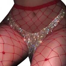 Sexy Sparkly Blue Crystal Thong Panties Jewelry Summer Red Heart Crystal Chain Thong Adjustable Bikini Rhinestone G String Thong Festival Rave Waist Belly Body Chain Jewelry For Women - 水晶金 - 查看 2