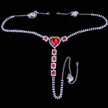 Sexy Red Rhinestone Panties Thong Crystal Heart Pendant Waist Belly Chain Bikini Body Chain Jewelry Rhinestone Underwear GString Chain For Women Sier 2 - 如圖 - 查看 2