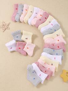 10 đôi tất ren xếp ly dễ thương cho bé gái, màu ngẫu nhiên, họa tiết trái cây, tất dài đến bắp chân mềm mại, thoải mái, phù hợp cho bé gái từ 0-3 tuổi. - Nhiều màu - Xem 6